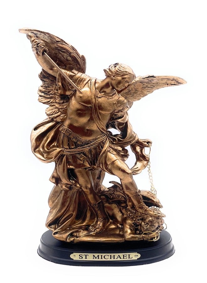 RUSTIX St Michael San Miguel Archangel Statue Defeating Satan Resin Sculpture (Bronze, 8.5 Inch) - Image 1